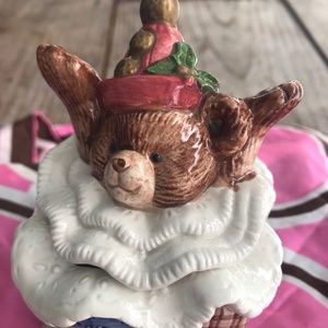 Vintage 1992 Fitz and Floyd Christmas Quilt Teddy Bear-Sugar Box